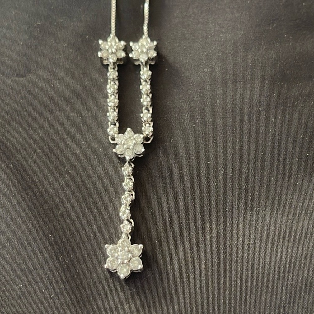Diamond 14K White Gold Floral Lariat Pendant Necklace